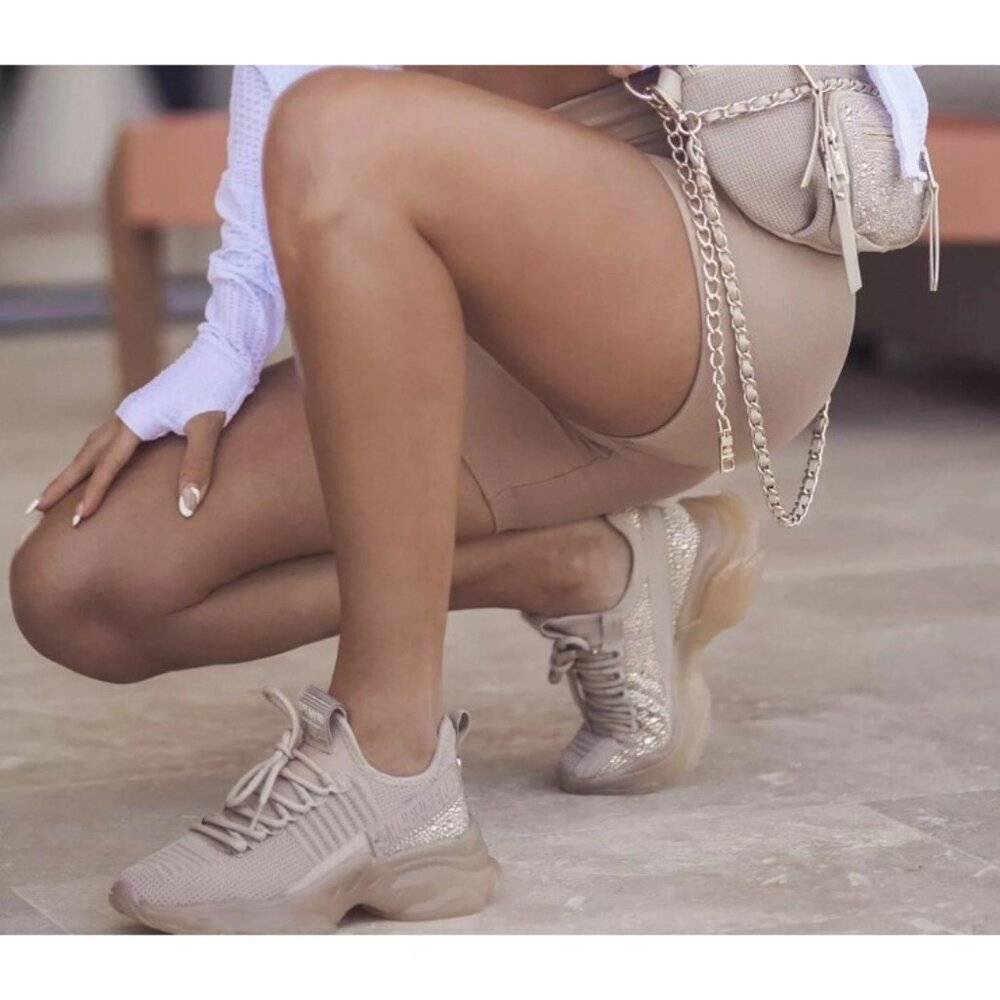 Steve Madden NYC Sneakers Women's  SZ 9.5 Beige Maxima Rhinestone Shoes - Picture 14 of 15